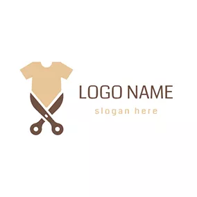 Clothes Logo Brown Scissor and Beige T Shirt logo design