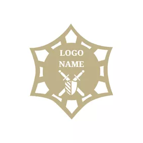 Insurance Logo Brown Shape and White Sword logo design