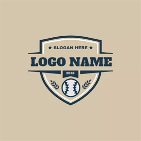 Logótipo De Basebol Brown Shield and White Baseball logo design