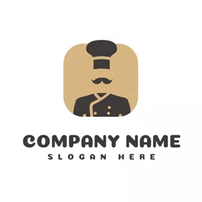シェフのロゴ Brown Square and Black Chef Uniform logo design