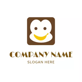 香蕉 Logo Brown Square and White Banana logo design