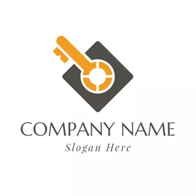Security Logo Brown Square and Yellow Key logo design