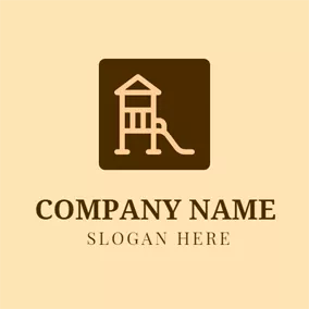 カジュアルロゴ Brown Square Children Slide logo design