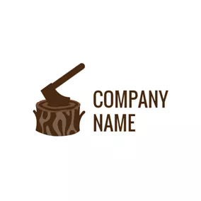 Emblem Logo Brown Stump and Axe logo design