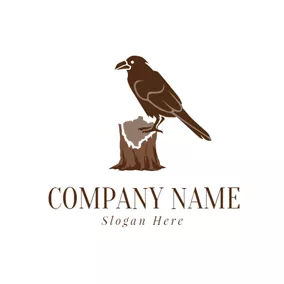Crow Logo Brown Timber Pile and Raven logo design