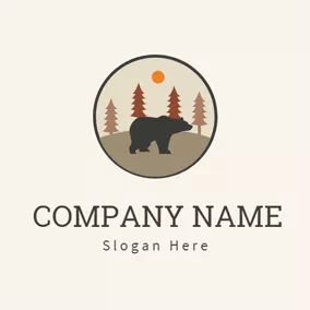 Summer Camp Logo Brown Tree and Black Bear logo design