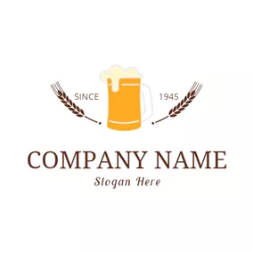 小酒館 Logo Brown Wheat and Orange Beer Glass logo design