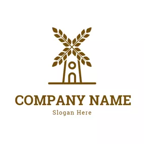 Agricultural Logo Brown Windmill and Wheat logo design