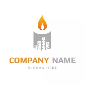 Gray Logo Building and Candle Icon logo design