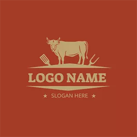 烧烤 Logo Bull Triangle Shape and Bbq logo design
