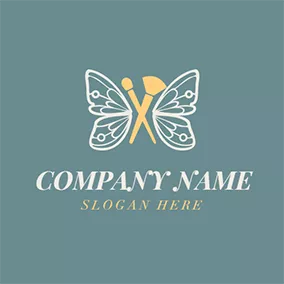 Logotipo De Maquillador Butterfly Wing and Cosmetic Brush logo design
