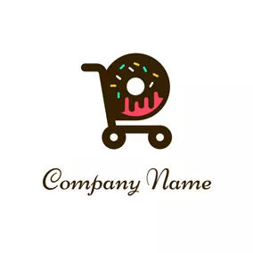 Shopping Cart Logo Chocolate Donut and Trolley logo design