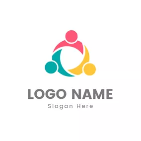 Collaboration Logo Circle and Abstract Colorful Person logo design