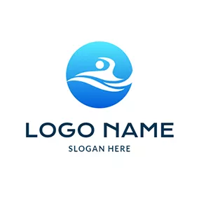 Aqua Logo Circle and Abstract White Swimmer logo design