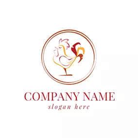 Hahn Logo Circle and Colorful Rooster Chicken logo design