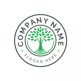 スタンプロゴ Circle and Green Tree logo design