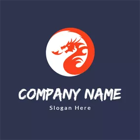 龍Logo Circle and Retro Dragon logo design