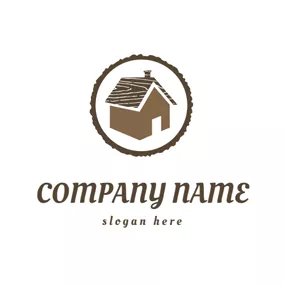 Woodworking Logo Circle and Wooden House logo design
