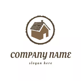 Home Logo Circle and Wooden House logo design