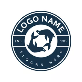 鰭logo Circle Badge and Swimming Seal logo design
