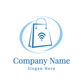 购物 Logo Circle Bag Wifi Online Shopping logo design
