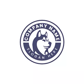 動物のロゴ Circle Banner Husky logo design