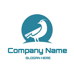 Blue Logo Circle Bird Knife Design logo design