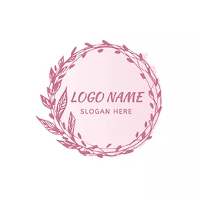 Pink Logo Circle Branch Garland Watercolor logo design