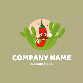Design Logo Circle Cactus Cartoon Chili logo design
