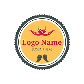 Yellow Logo Circle Decoration Mustache Chili logo design