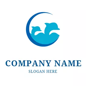 海豚 Logo Circle Dolphin Sea Coast logo design