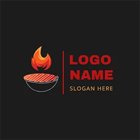 料理　ロゴ Circle Grill Fire and Bbq logo design