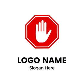 Logotipo De Peligro Circle Hand Overlay Stop logo design