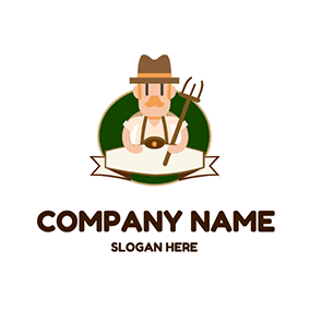 Logotipo De Granja Circle Hat Banner Tool Farmer logo design
