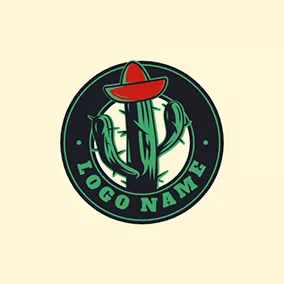 サボテンロゴ Circle Hat Cactus Taqueria logo design