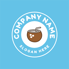 ココのロゴ Circle Summer Straw Coconut Milk logo design