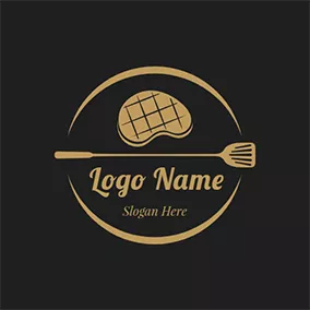 BBQ　ロゴ Circle Truner Meat and Bbq logo design