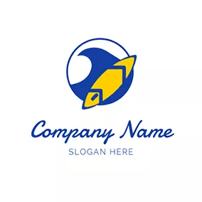 Logotipo De Competición Circle Wave and Yellow Surfboard logo design