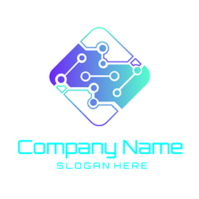 Blue Logo Circuit Rhombus Informatica logo design