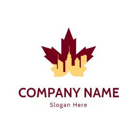 都市ロゴ City and Maple Leaf Icon logo design