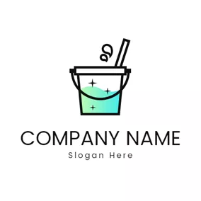 Broom Logo Cleaning Mop and Bucket logo design