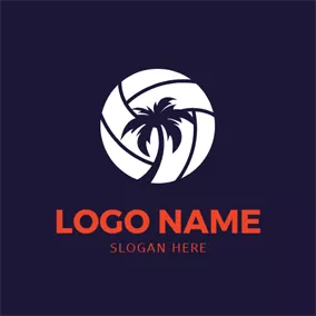 バレーボールロゴ Coconut Tree and Volleyball logo design