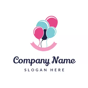 Party Logo Colorful Balloon and Pink Banner logo design