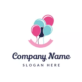 聚會Logo Colorful Balloon and Pink Banner logo design