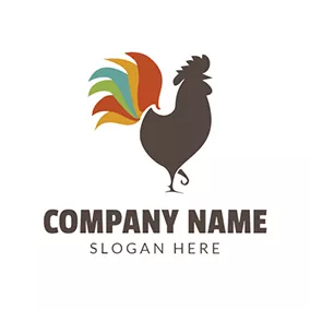 公鸡 Logo Colorful Cock Tail and Chicken logo design