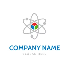 軌道 Logo Colorful Cube and Gray Atom logo design