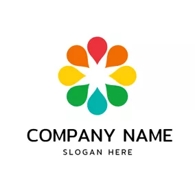 節水logo Colorful Drop and Rainbow Flower logo design