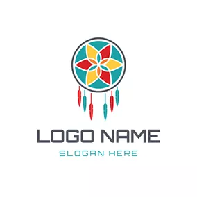 Feather Logo Colorful Flower and Feather Dreamcatcher logo design