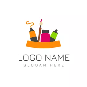ペイントロゴ Colorful Paintbrush and Pigment logo design