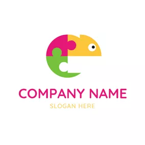蜥蜴 Logo Colorful Puzzle and Chameleon logo design